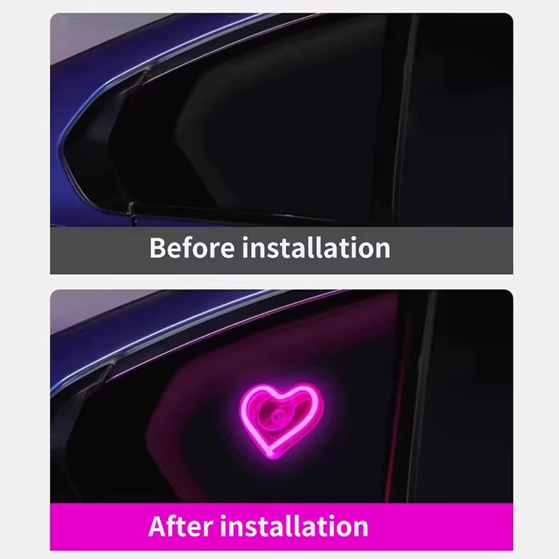 LED Car Interior Ambient Lighting with Remote Control - USB-Operated Heart-Shaped Neon Mood Lamp