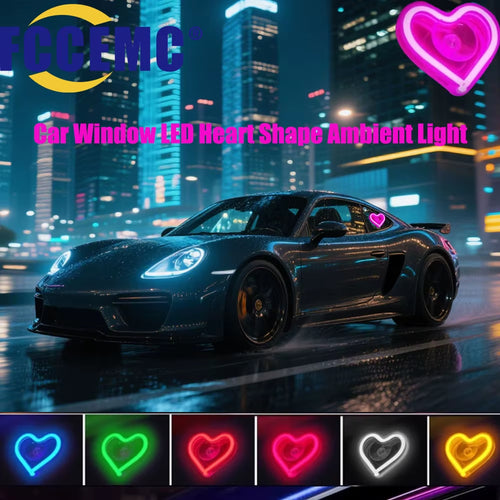 LED Car Interior Ambient Lighting with Remote Control - USB-Operated Heart-Shaped Neon Mood Lamp