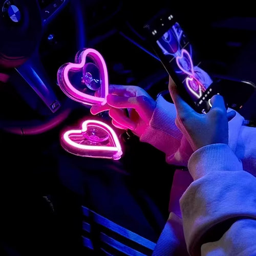 LED Car Interior Ambient Lighting with Remote Control - USB-Operated Heart-Shaped Neon Mood Lamp