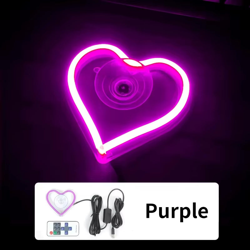 LED Car Interior Ambient Lighting with Remote Control - USB-Operated Heart-Shaped Neon Mood Lamp