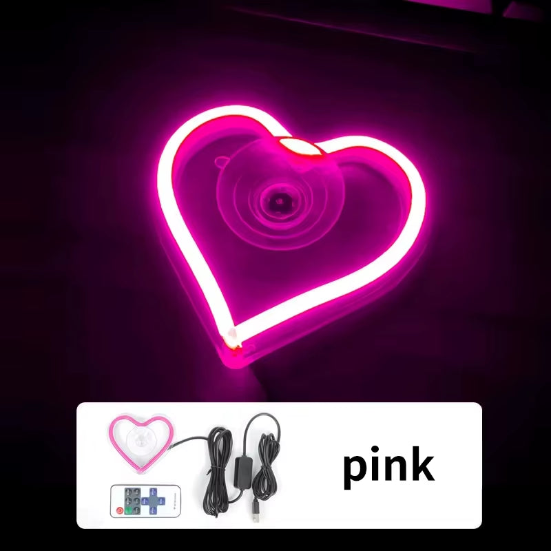 LED Car Interior Ambient Lighting with Remote Control - USB-Operated Heart-Shaped Neon Mood Lamp