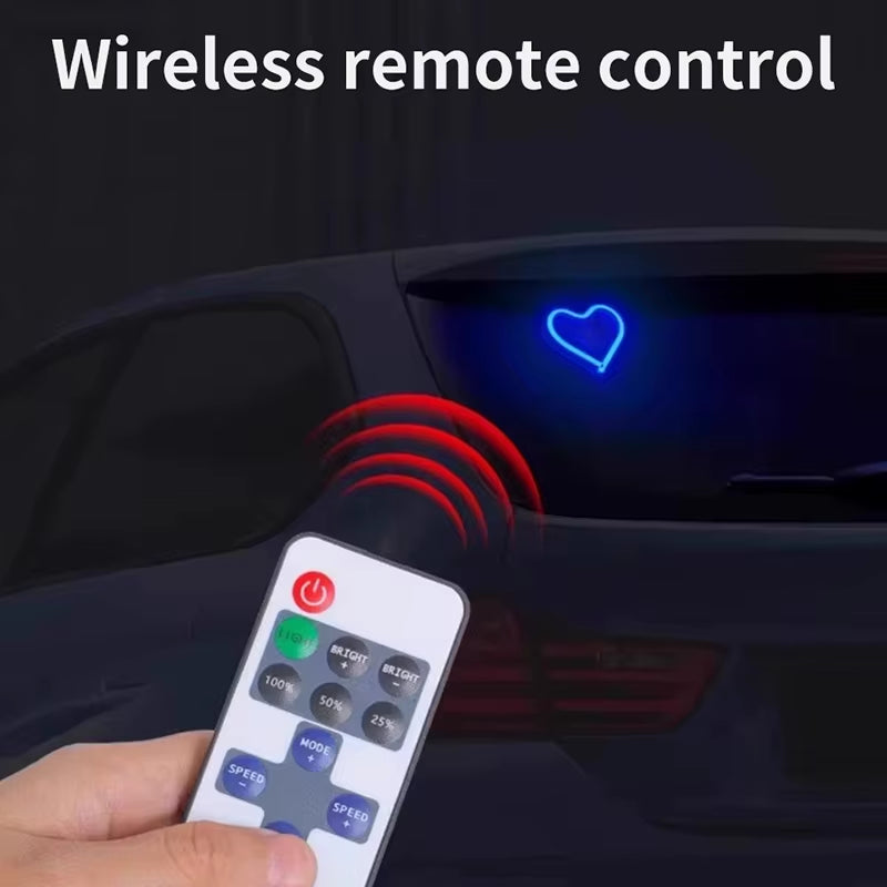 LED Car Interior Ambient Lighting with Remote Control - USB-Operated Heart-Shaped Neon Mood Lamp